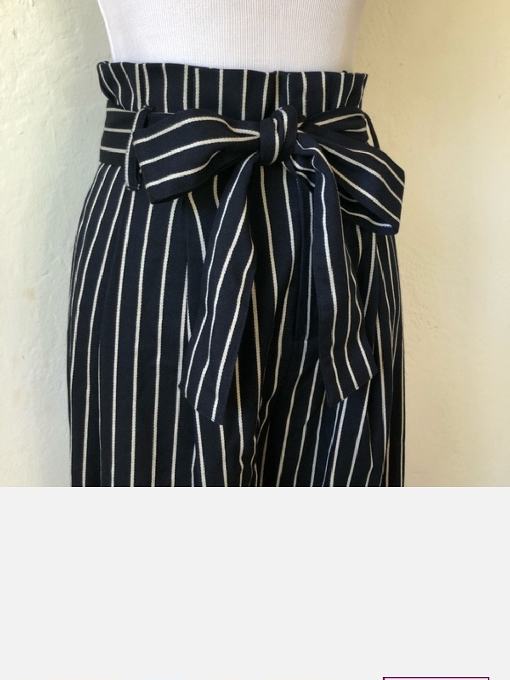 Express Navy Pinstripe High-Waist Wide-Leg Trousers with Self Tie - Picture 3 of 8